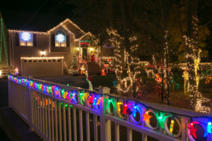 The Amsdens' front yard transformed with lights.